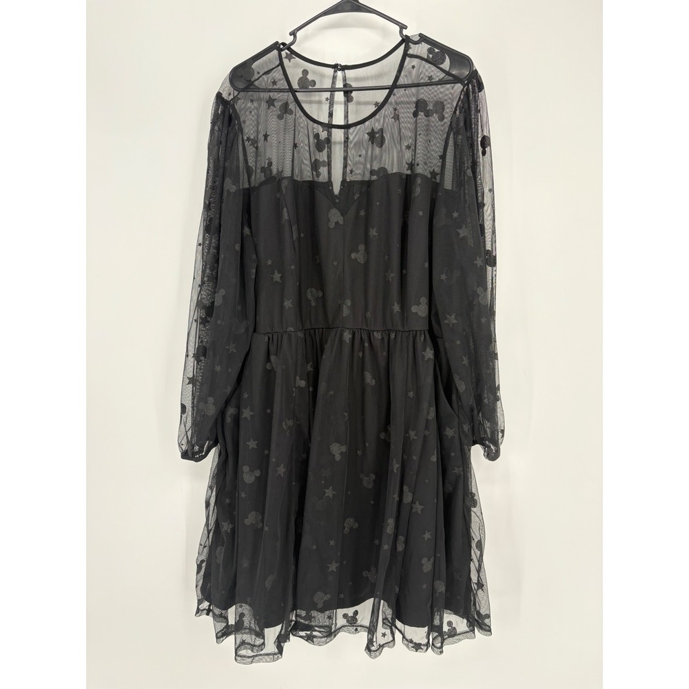 Disney Dress Womens 28 Black Mickey‎ Mouse Star Glitter Mesh Sheer Sleeve
